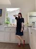 Großformatiges Sommer-Retro-Schicht-Häkelkleid & Schwarzes T-Shirt Set für Damen