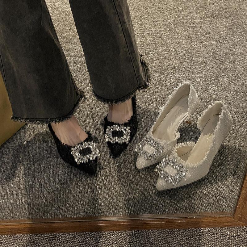 

High Heels New Pointed-toe Shoes and Thin-heeled Single Shoes 35 білий/бежевий