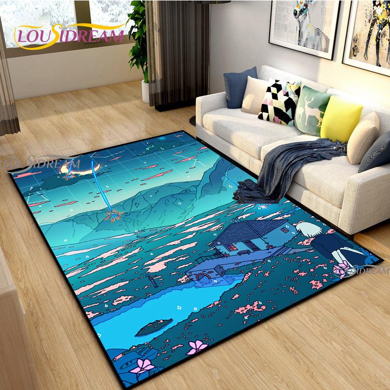 Japanese Anime Night Scene Rugs Child Game Floor Mat Alfombra Cartoon Carpets Modern Home Living Room Decor Washable Floor Rug