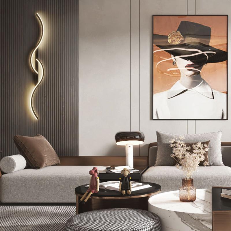 Scandinavian modern LED simple long wall lamp minimalist bedroom living room grille lamp sofa TV background decorative light