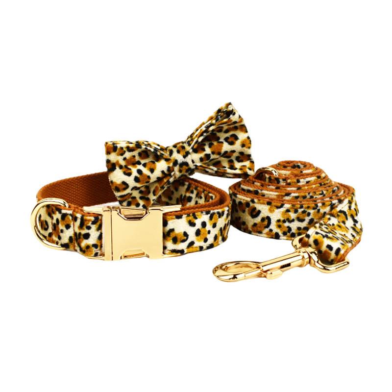 Leopard Print Dog Collar & Leash Set with Customizable Engraving