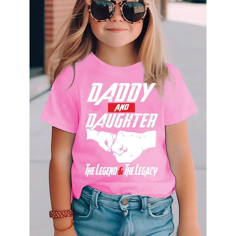 

European sizes Summer Fashion Short-Sleeve T-Shirt for Girls with Daddy And Daughter Letter Pattern Print, Casual And Versatile Top 164cm рожевий