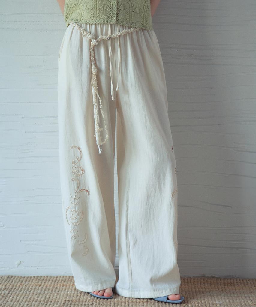 Aueonoseuteljia Rose Embroidered Wide Pants_Cream(Ob6Pt05)