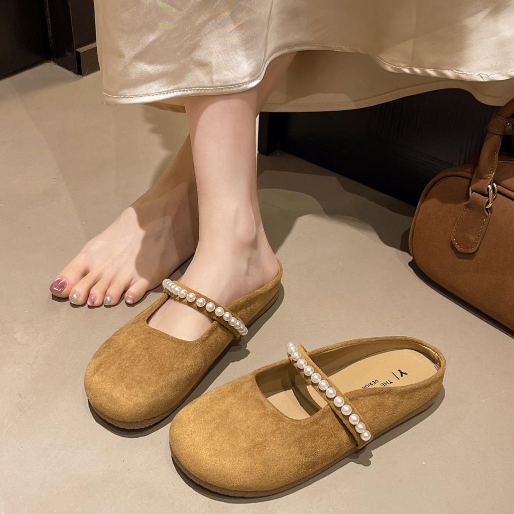 Mary Jane Gentle Spring Flat Bottom Bag Head Half Slippers Women'S Summer Cool Slippers Soft Sole Evening Shoes Outside