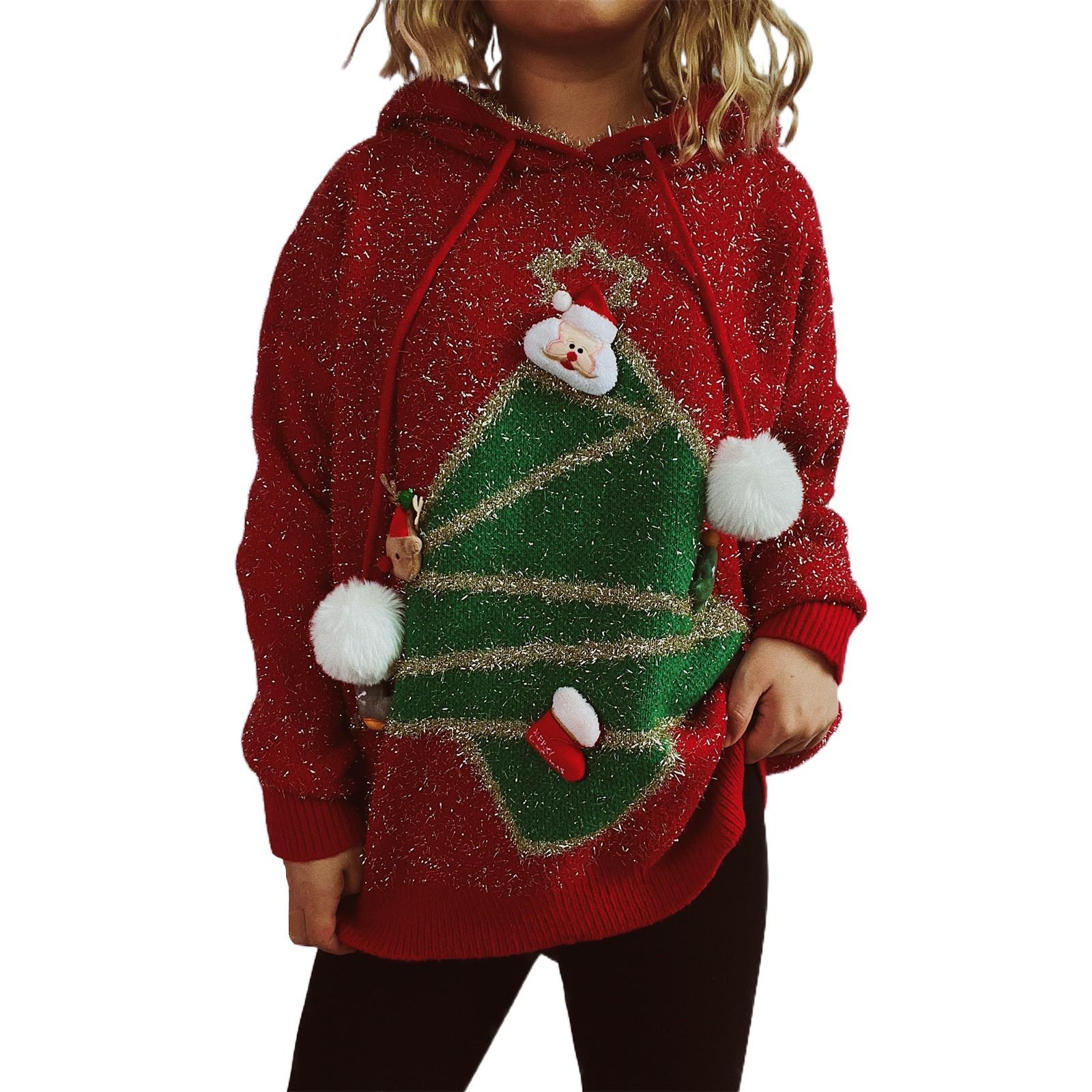 

Женская мода осень и зима рождественский свободный круглый вырез пуловер вязаный свитер L красный