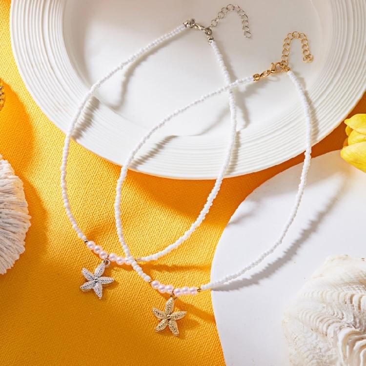 Adjustable Bohemian Starfish Necklace Pearls Bead Designs 4 Styles for Women’s Casual and Evening Outfits