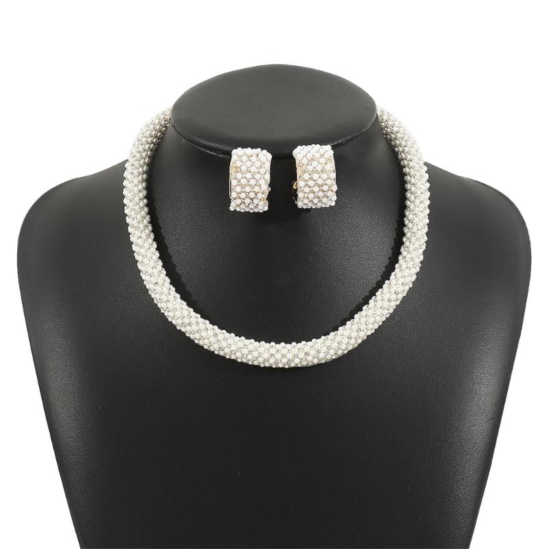 Rhinestones And Pearls Jewelry Set Versatile For Weddings Event Lightweight Design Celebration Necklace Ear Studs