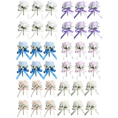 6Pcs Realistic Silk Flower Lapel Pin High Simulation Silk Rose Corsage for Stage Performances and Wedding Parties