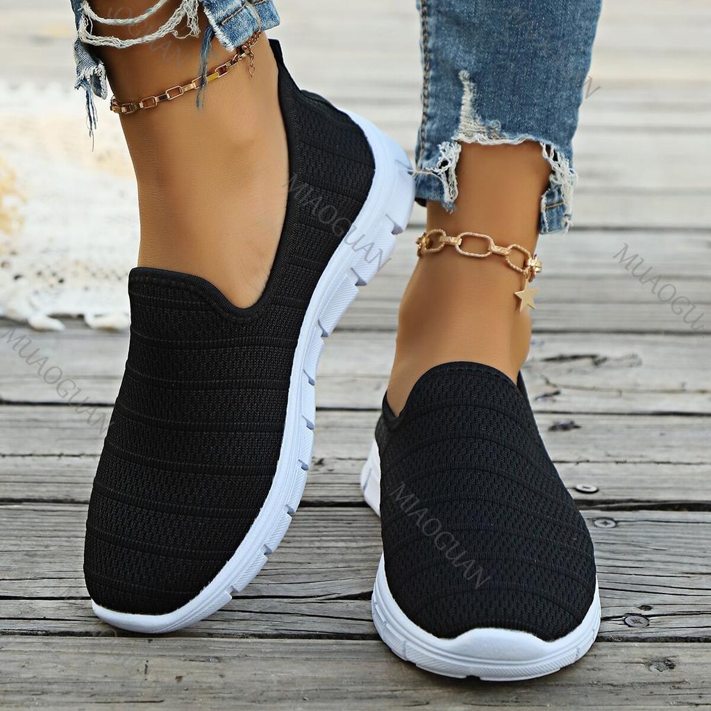 Summer Sneakers Slip on Flat Shoes Women's Fashion Casual Loafers Walking Shoe Outdoor Mesh Breathable Soft Soled Vulcanize Shoe