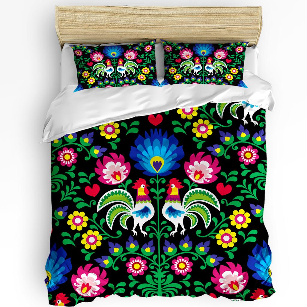 Mexico Art Flower Chicken Bedding Set 3pcs Boys Girls Duvet Cover Pillowcase Kids Adult Quilt Cover Double Bed Set Home Textile