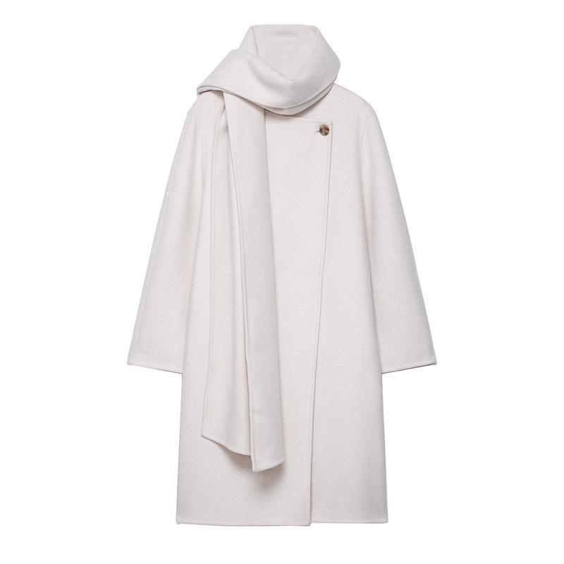 

European & American Style Wool Blend Coat with Scarf Collar Medium