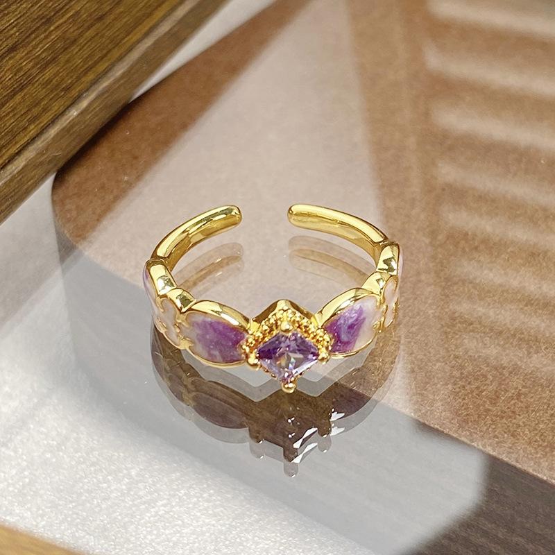 Medieval Vintage Retro Colored Enamel Open Ring Women'S Niche High-End Light Luxury Personality Ring