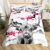 Highland Cow Bedding Set Polyester Bull Cattle Flowers Quilt Cover Western Wild Animal Duvet Cover Farmhouse Cow Bedspread Cover