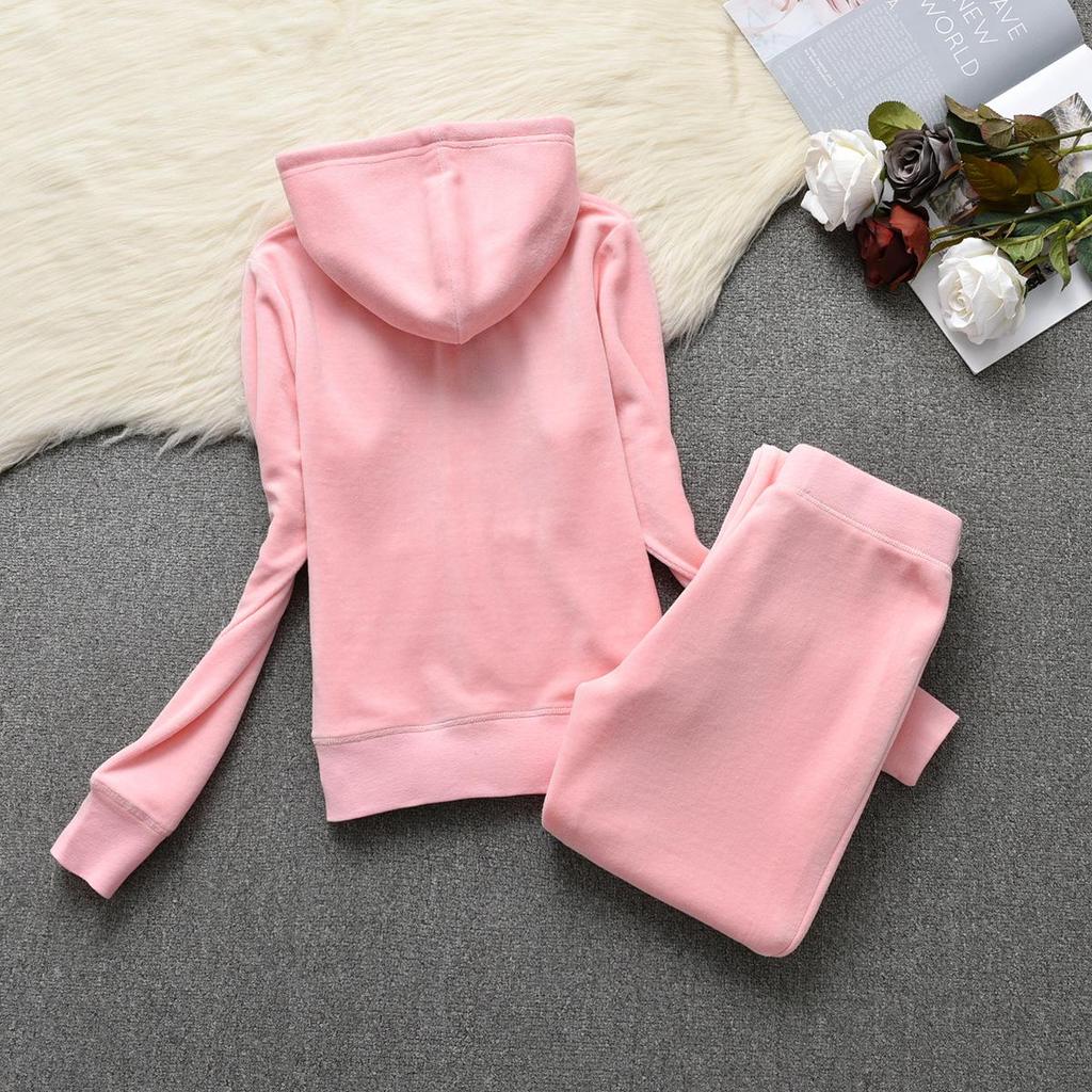 Women's Velvet Casual Sportswear Set: Solid Color Cardigan Hoodie & Slim Fit Sweatpants