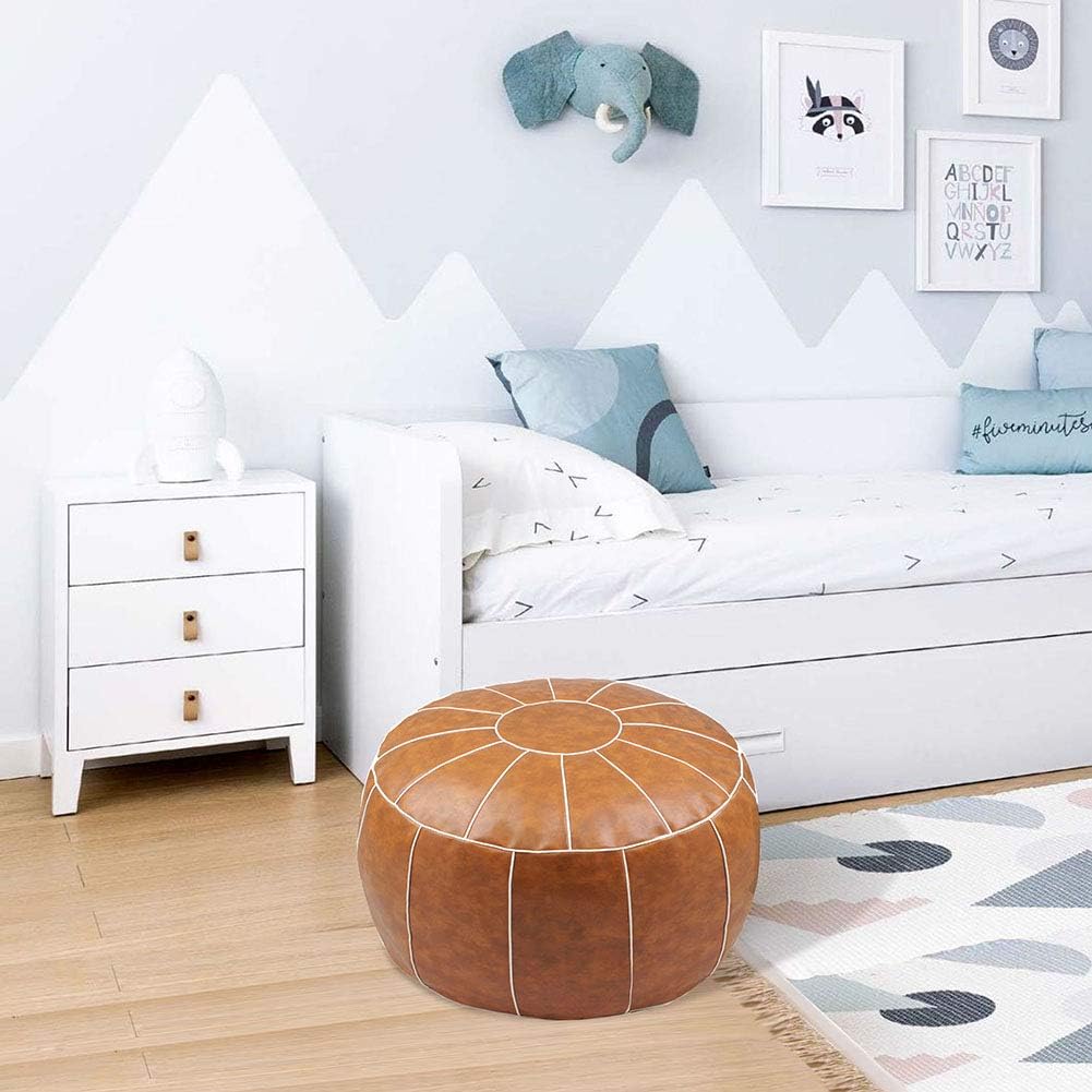 Decorative Pouf Foot Stool Round Unstuffed Leather Ottoman Cushion Storage seat or for Resting Your Feet on, Floor Chair Foot Living Room Bedroom