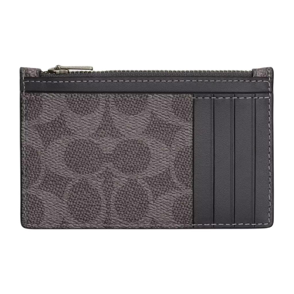 Coach Signature 12 Brand Print Coated Canvas And Leather Card Holder Unisex Accessories Gray Charcoal CV764-QBYFT