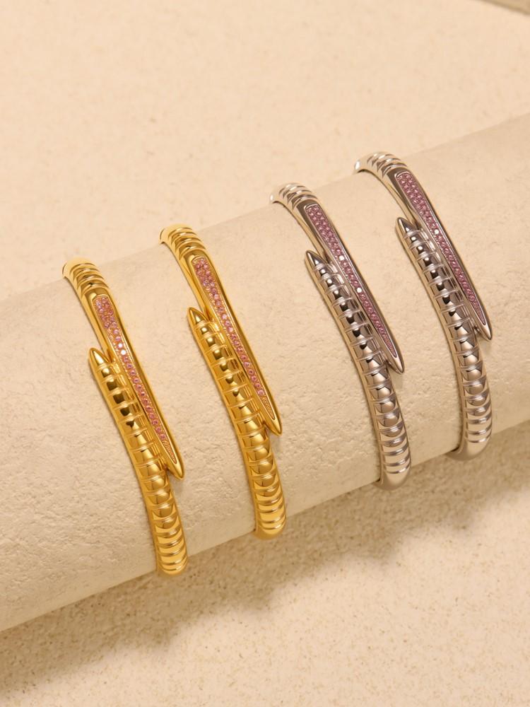 Snake Tails Shape Stainless Steel Bracelet Bangles For Women 18k Gold Plated With Shiny Zircon Luxury Women's Bracelets Bangle