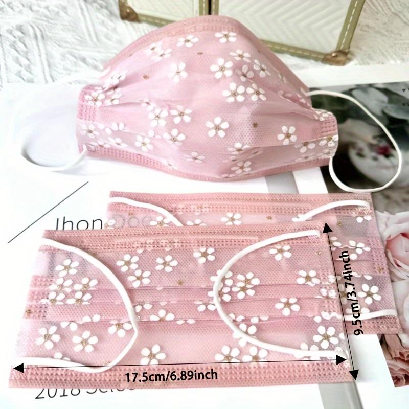 40pcs Disposable Double-Layer Summer Face Masks, Thin and Breathable, Cute and Stylish, Cherry Blossom Lace Design, Comfortable Elasticity for Going