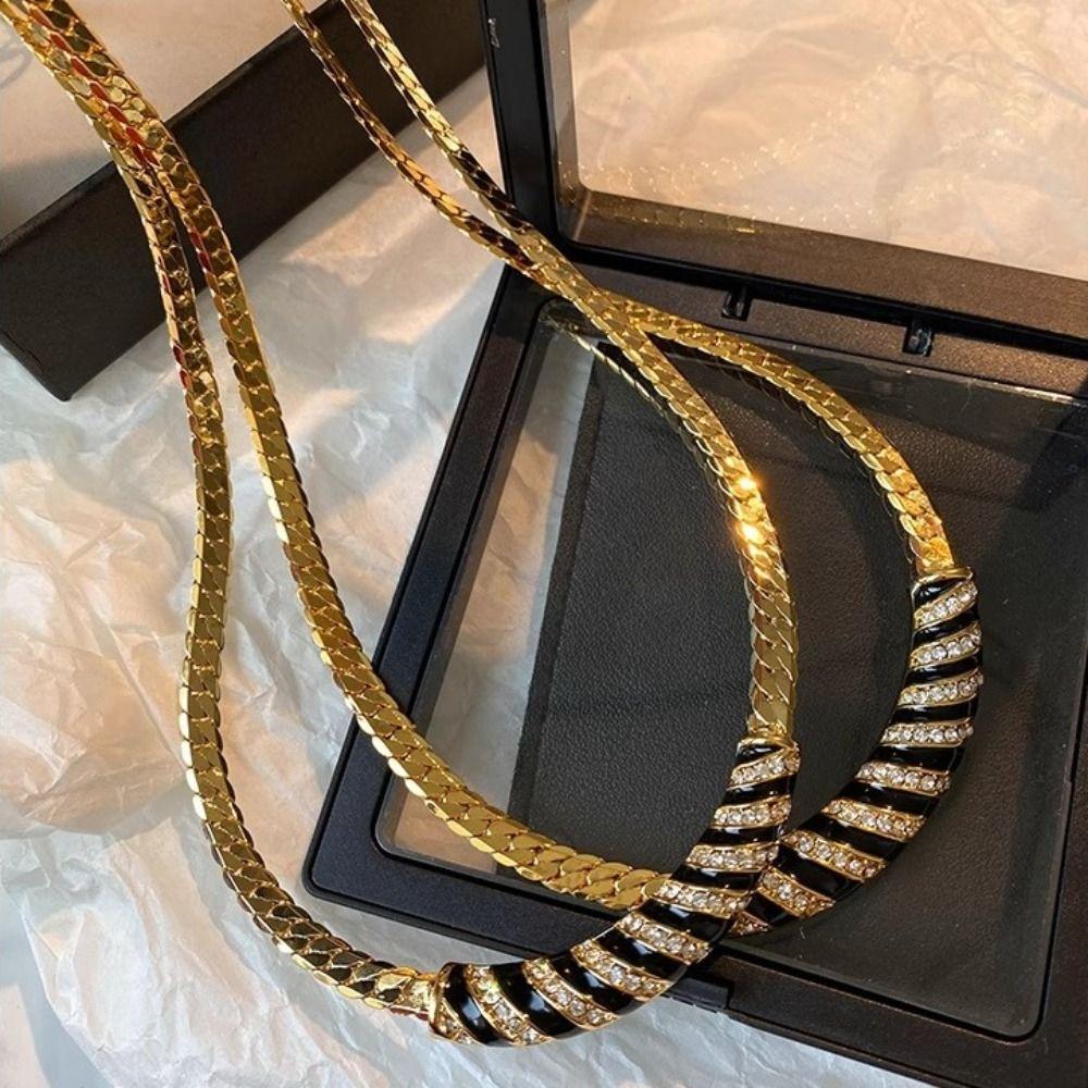 Choker Chain Embedded Stripe Necklace Geometric Style Vintage Necklace Women Girls