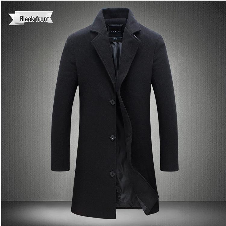 Men's Korean Style Slim Fit Mid-Length Wool Coat - Autumn/Winter Fashion Trench Outerwear