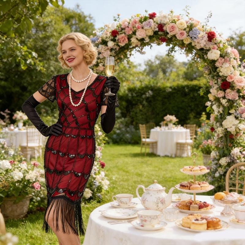 Flapper Dresses 1920s V Neck Sequins Fringed Dress Great Gatsby Dress for Womens Cocktail Dresses