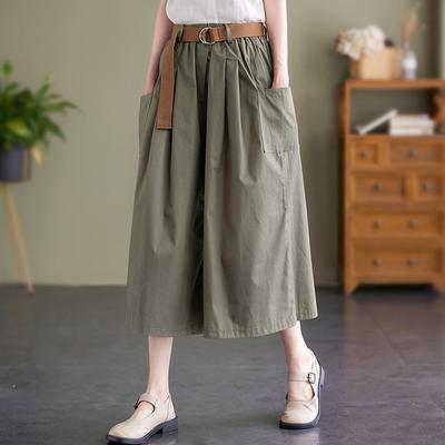 Verkligt foto sommar nya culottes dam elastisk midjeband lösa och tunna sju-punkts vida byxor damkläder