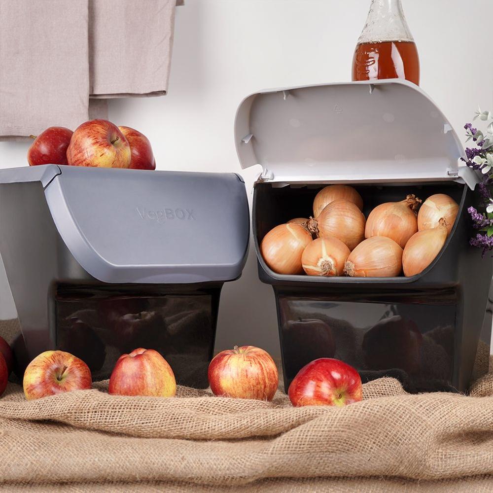 Container For Vegetables, Fruits, Onions, Potatoes, Garlic, Anthracite, Gray, Set Of 2, 13 L