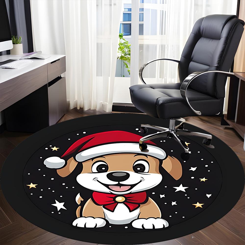 1PC Christmas Pup Office Round Area Rug, Mat Suitable ForOffice, Under Office Chairs Bedroom Living Room Home Decor, Room Deco