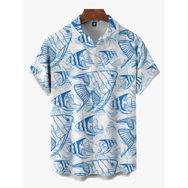Men's Shirts Summer Hawaiian Casual Seaside Beach Tops Cartoon Planet Rocket Print Button Short-sleeve Oversized Shirts Chemise
