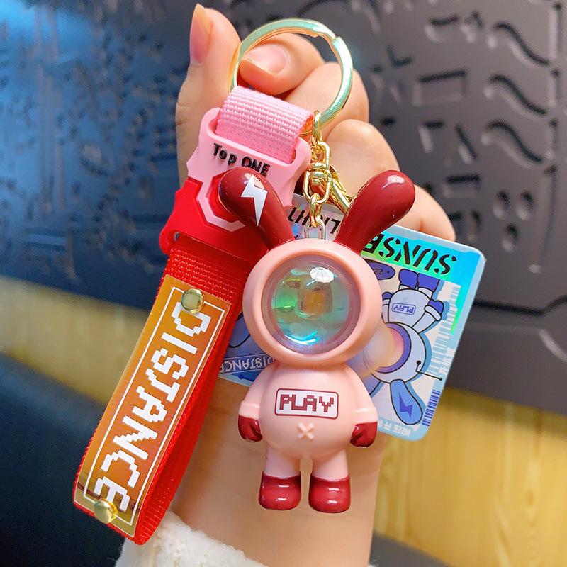 

Sunset Light Flash Rabbit Keychain Cartoon Car Bunny Keychain Couple Backpack Pendant Small Gift opp bag packaging