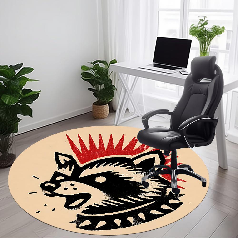 1pc Raccoon Punk Office Round Area Rug, Mat Suitable For Office, Under Office Chairs Bedroom Living Room Home Decor, Room Deco