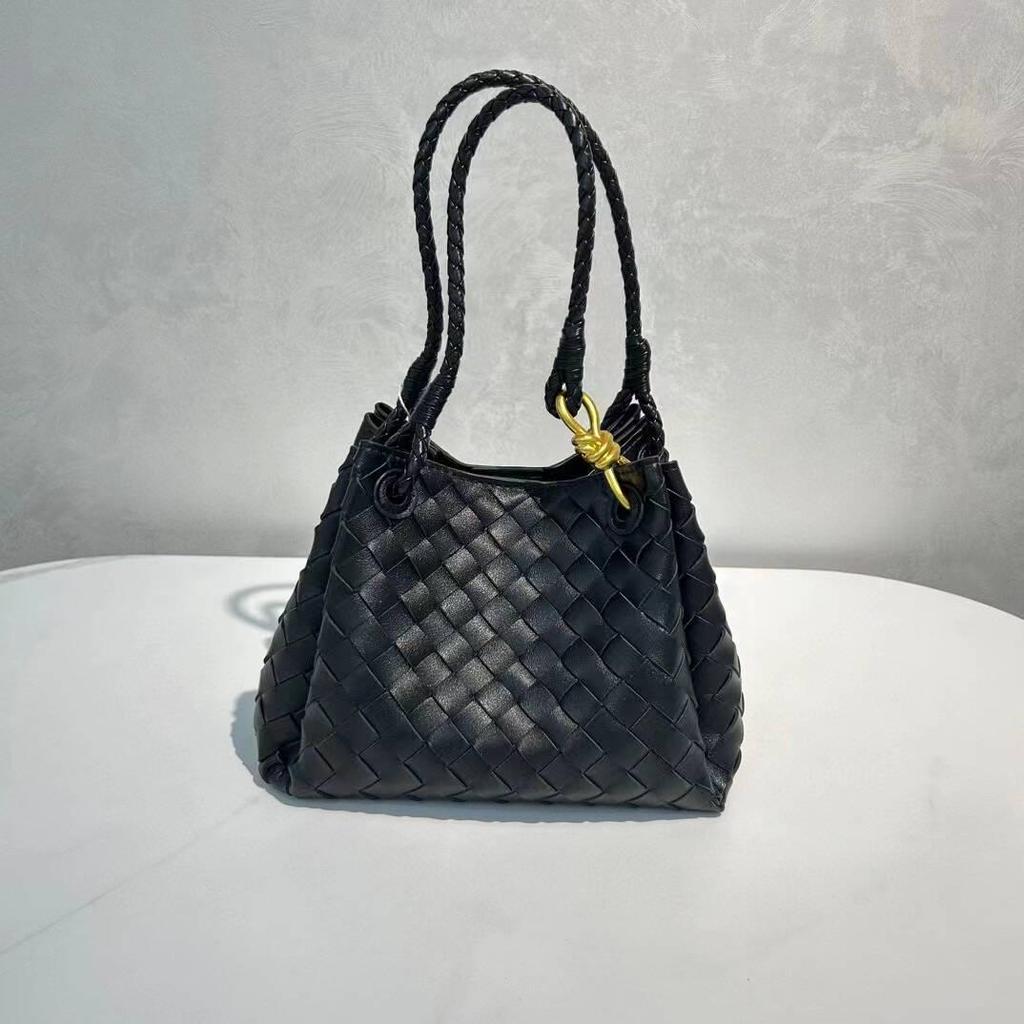 2024 Summer Woven PU Parachute Handheld & Crossbody Basket Bag with Metal Rope Buckle