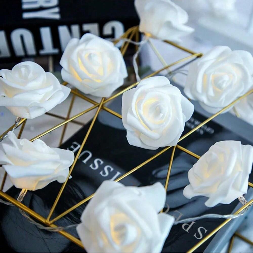 

LED Rose String Lights, 10 LED, Indoor Outdoor DIY Decor, Battery Box (Battery Not Included) 10 flower белый