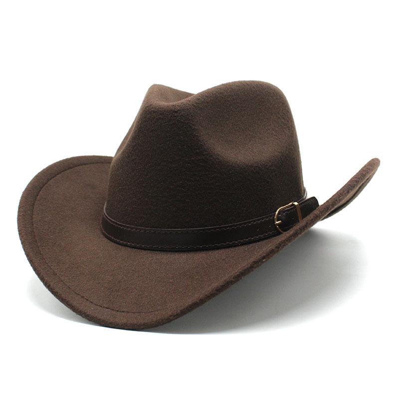

Western Cowboy Woolen Cowboy Top Hat Men S And Women S Curled Edge Knight Hat Jazz Hat Felt Hat M（56-58cm） темно-коричневого кольору