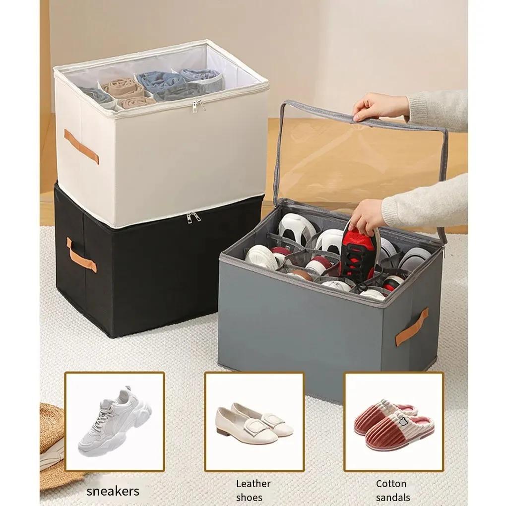 1Pcs Fabric Shoe Organizer Foldable Shoe Storage Bin with Clear Lid Shoe Storage Box Adjustable Dividers for Sneakers Loafers