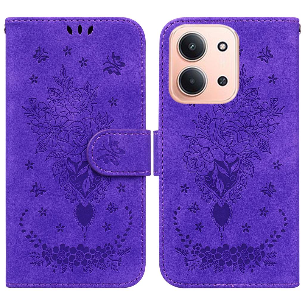 For Xiaomi Redmi 15C 5G (EU) (173mm)/15C 4G (EU) (173mm) Case Butterfly Flower Imprint PU Leather Wallet Phone Cover with Strap