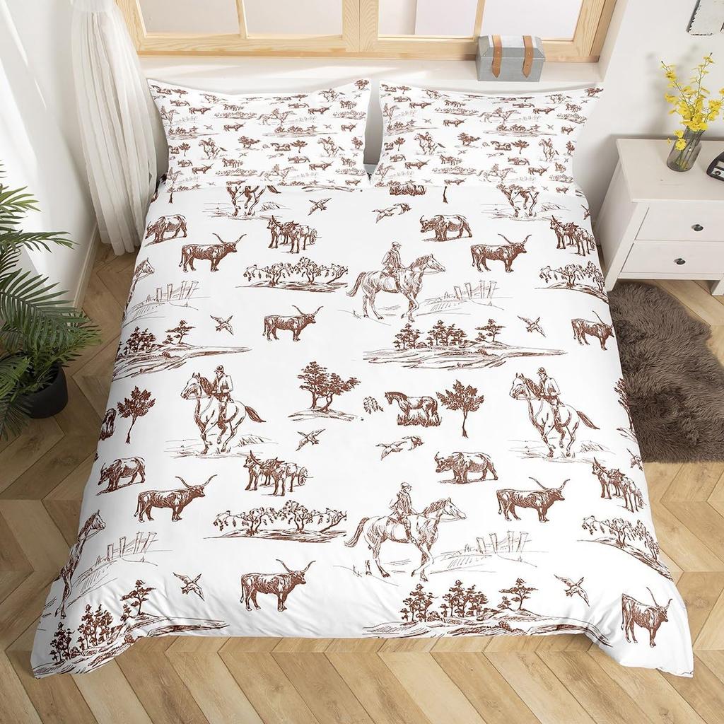 Western Cowboy Bettbezug King Size Wüstenkaktus Kuh Pferd Tier Bettwäsche Set Für Kinder Jungen Mädchen Erwachsene Raumdekoration 3-teilig