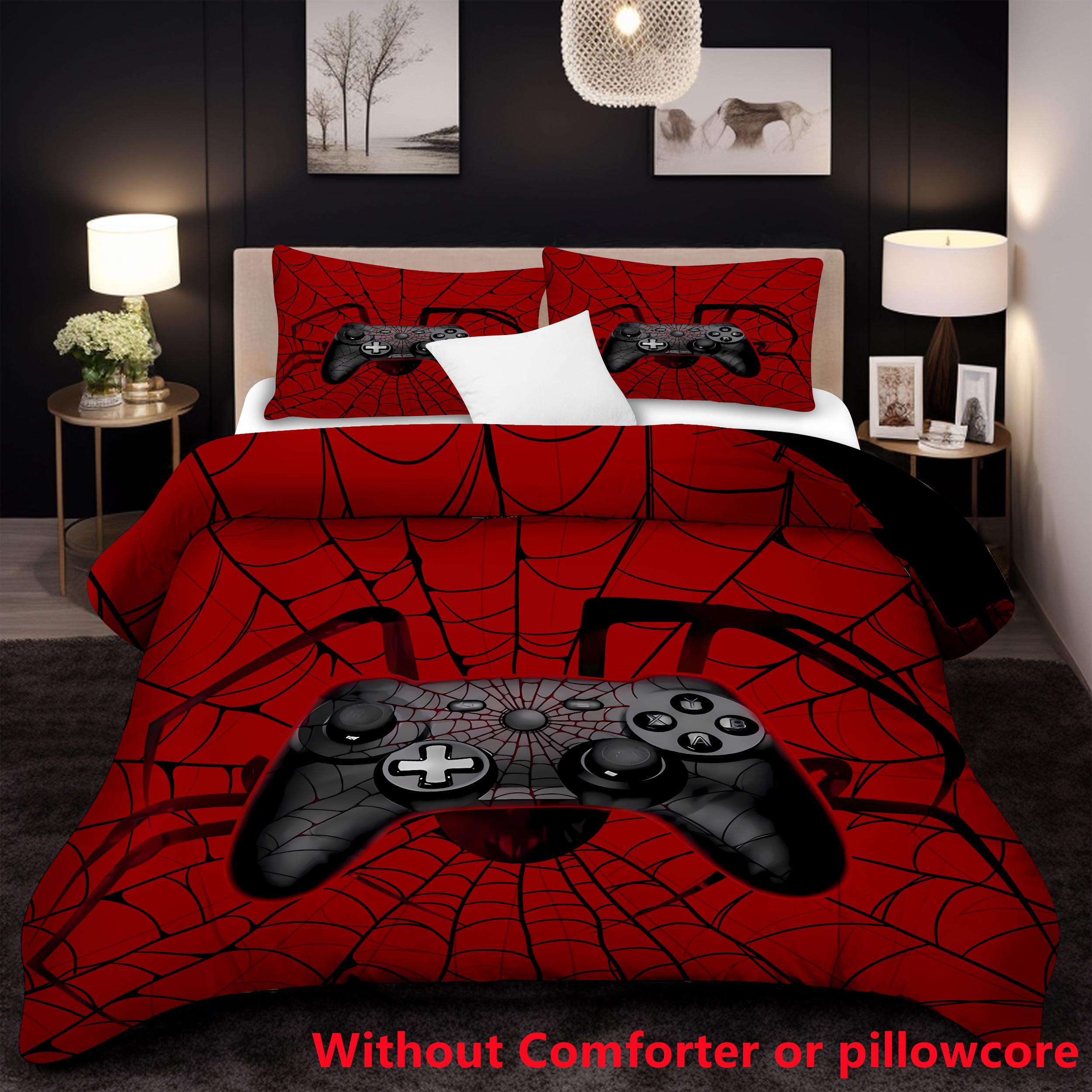 

Boys Game Controller Quilt Cover Cool Gamepad Bedding Set Modern Polyester Comforter Bedspread Black Red Spider Web Bedding Set EU single(135x200cm)