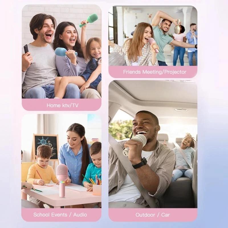 Portable Wireless Karaoke Microphone Bluetooth Handheld Speaker Home KTV Player with LED Lights Intelligent Noise Reduction