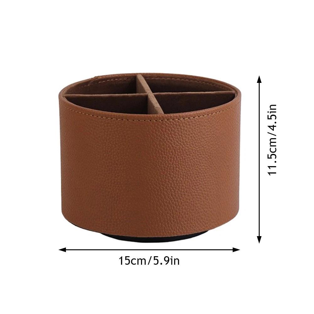 Rotatable 360 Degree Leather Storage Holder Box Makeup Brush Rotating Desktop Rotary Cylinder Cosmetics Shelf Pen Holder