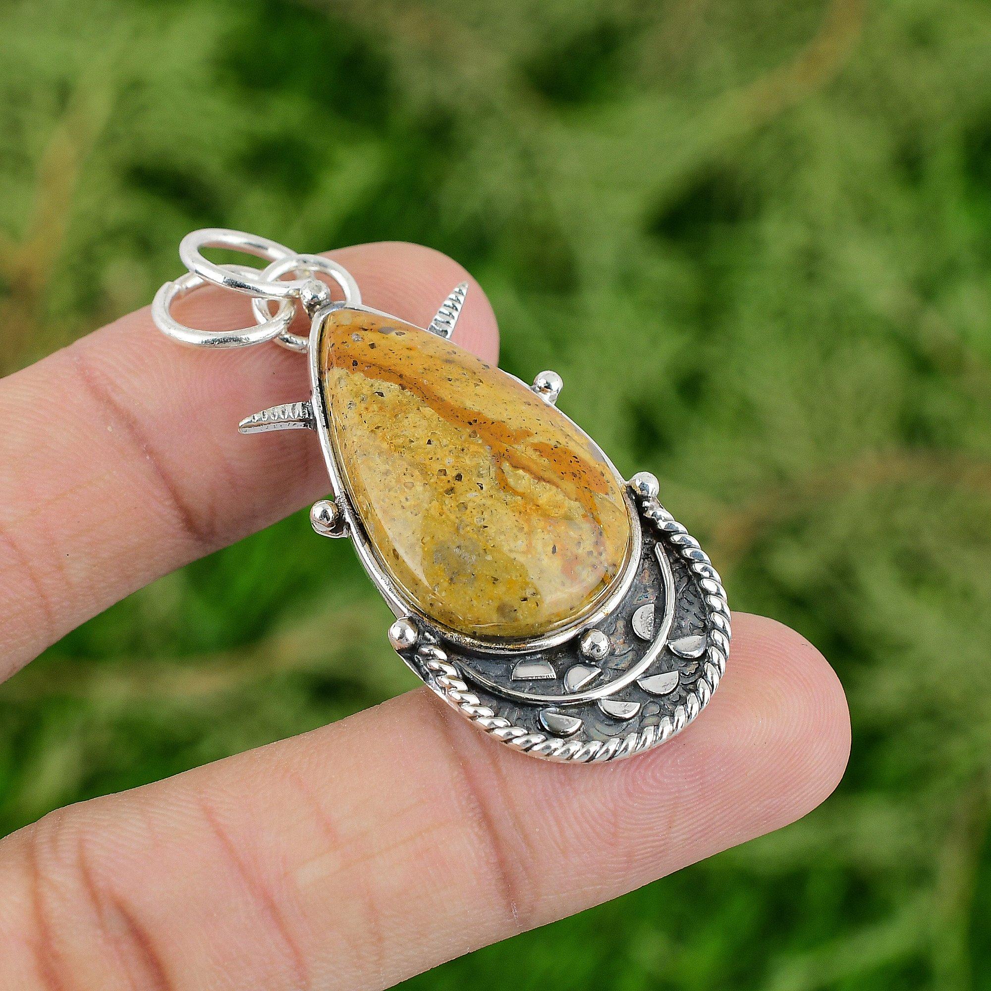 

Daughters Day Sale 925 Sterling Silver Natural Picture Jasper Birthday Pendant