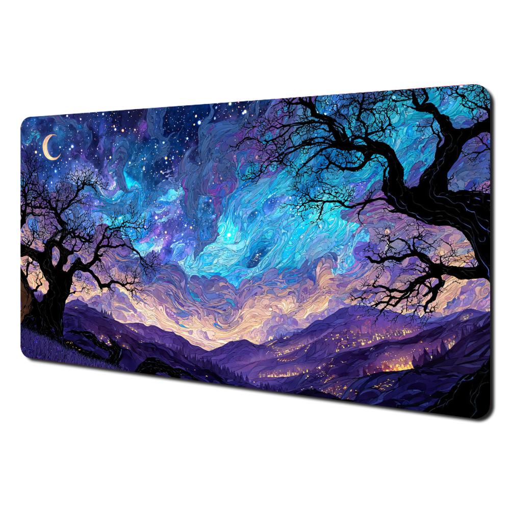 Fantasy Starry Sky Art Landscape Design Large Mouse Pad Desk Mat NonSlip Stitched Edge Pc Accessories Gaming Mats Mouse Carpet