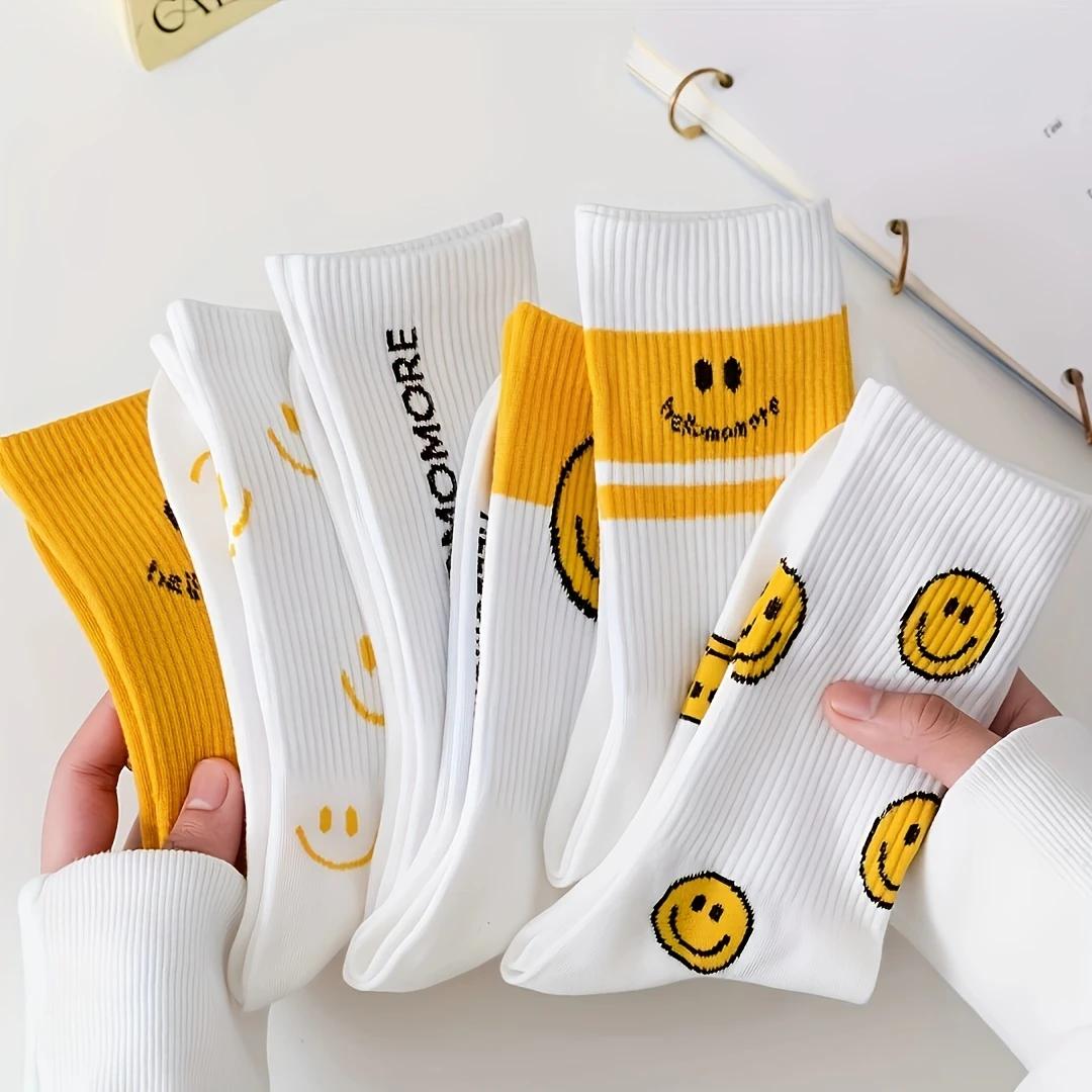 

6 пар женских спортивных носков до середины икры желтого цвета