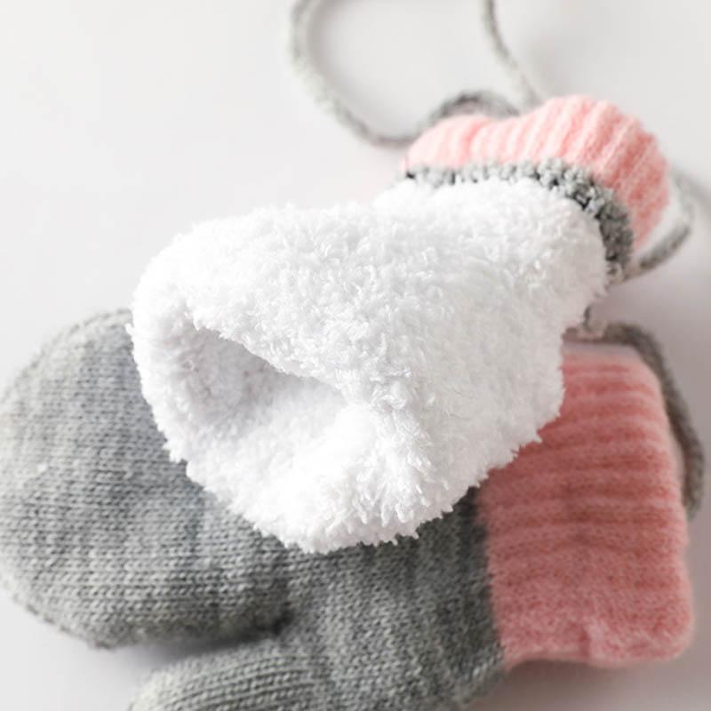 Cute Cartoon Children Gloves Thicken Kids Plush Fingerless Gloves 0-3year Toddler Hanging Neck Mittens Baby Winter Hand Warmer