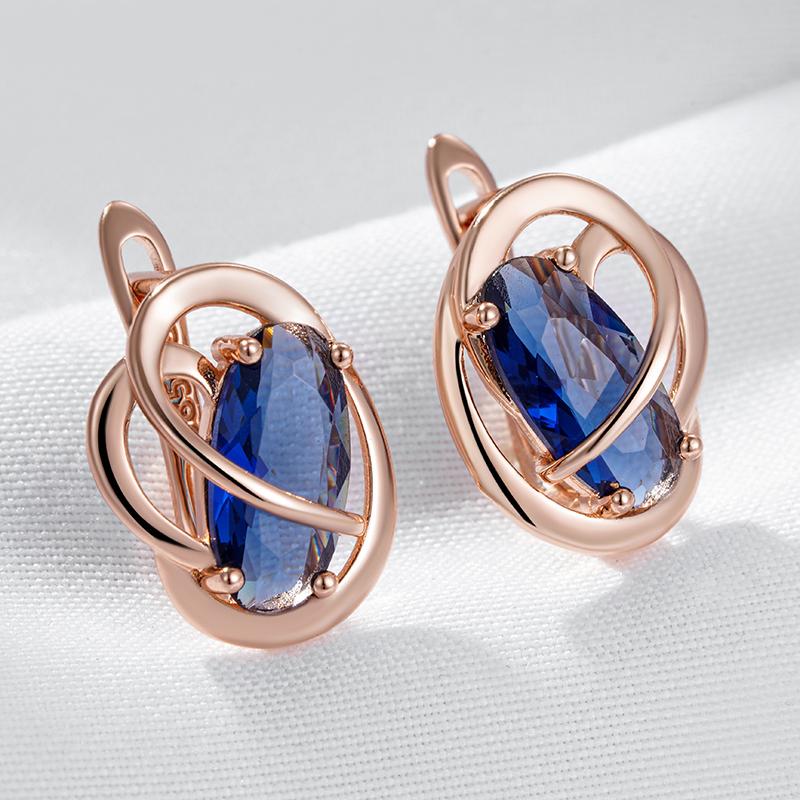 Unusual Shiny Oval Blue Natural Zircon Dangle Earrings For Women Luxury  Rose Gold Color Wedding Party Daily Jewelry