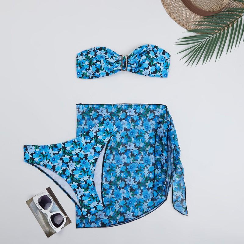 Swimsuit Women s Split Metal U-shaped Bikini Three-piece Printed S