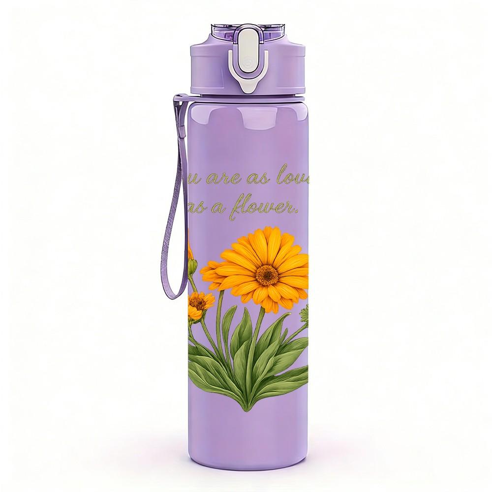 1PC Yellow Wildflower Bouquet 750ml Color Plastic Sports Water Bottle Leakproof Suitable for Sports Office Home Use