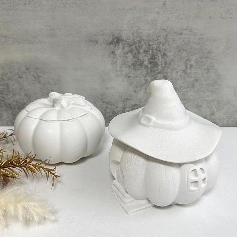 Halloween Pumpkin Storage Box Silicone Molds DIY With Lid Creative Flowerpot Candle Jar Plaster Epoxy Resin Mould Home Decor