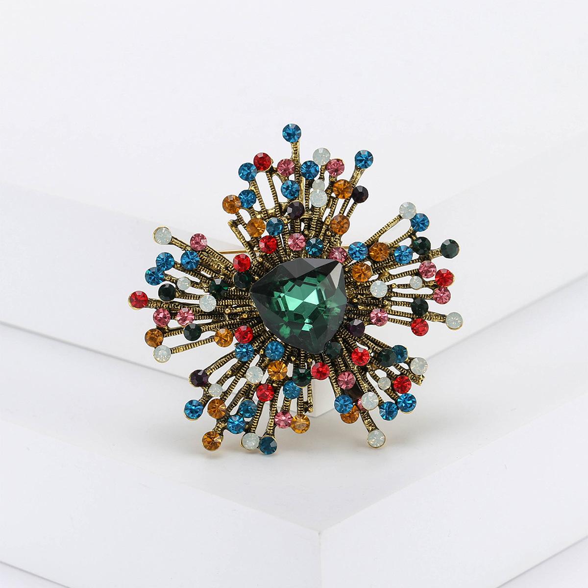 

Rhinestone Firework Brooch for Women Unisex Vintage Flower Pins Banquet Party Backpack Gifts Jewelry Accessories