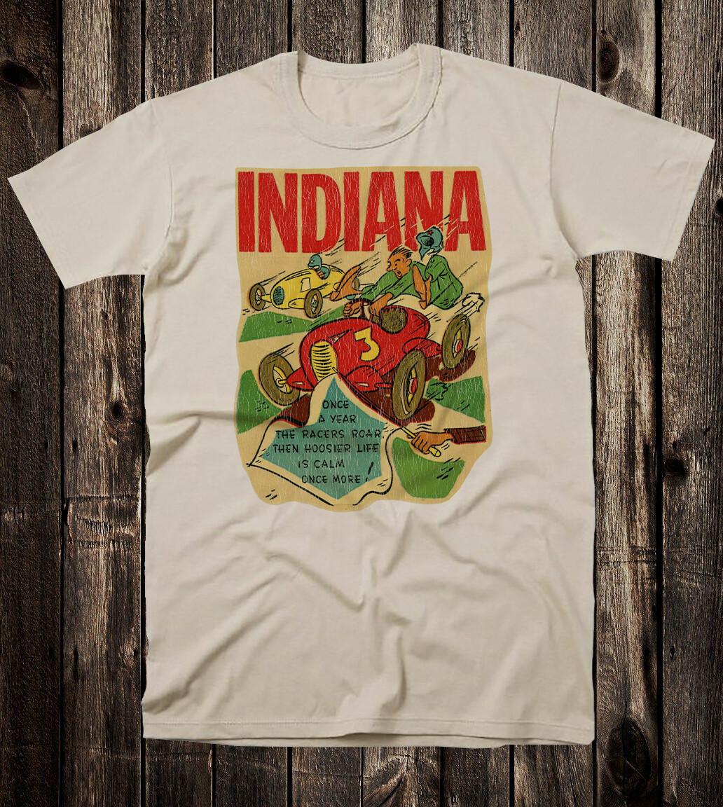 Retro Travel Tee T Shirt Indiana Drag Racing Indy 500 Racers Road Hoosier S
